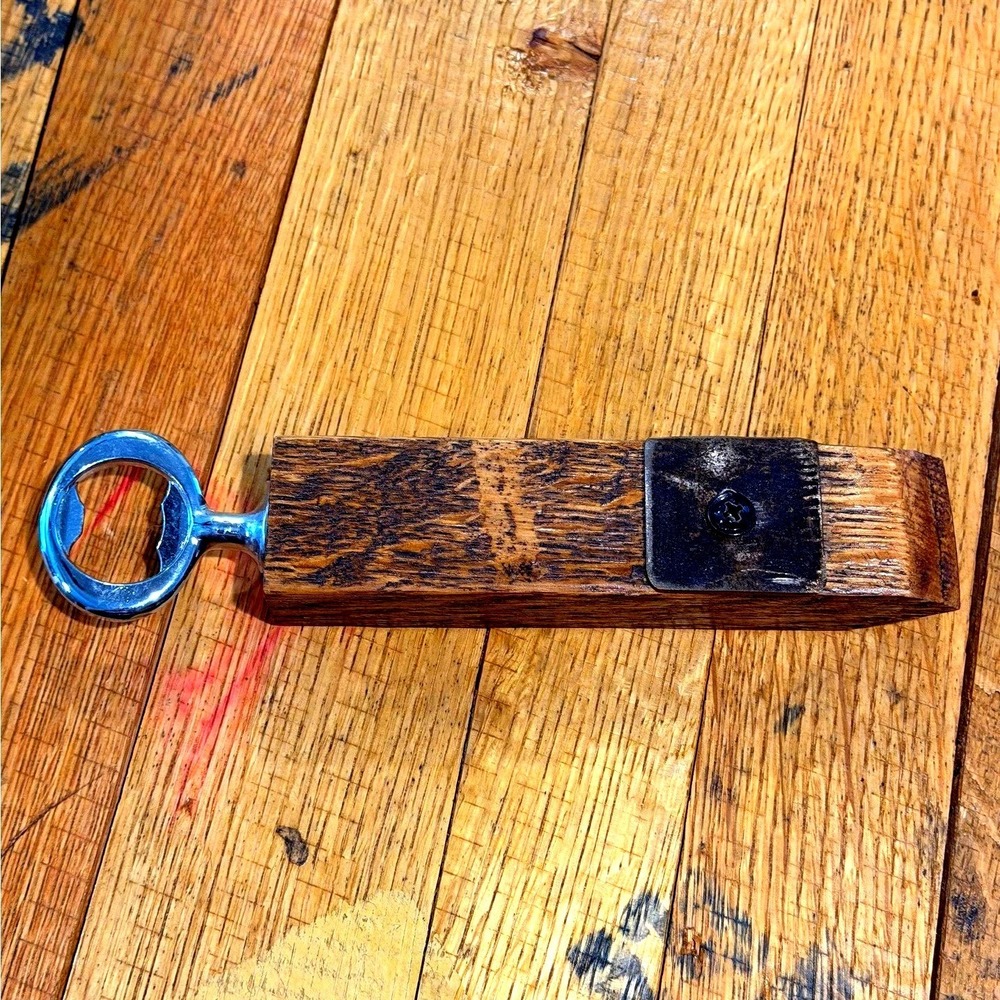 Handmade Reclaimed Whiskey Barrel Stave Bottle Opener Rustic Oak Wood Barware